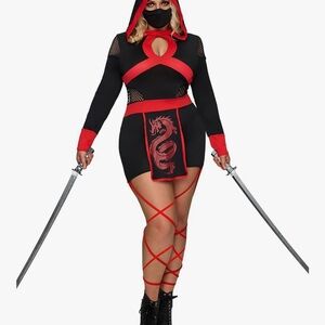 Red and Black Ninja Costume with Hood